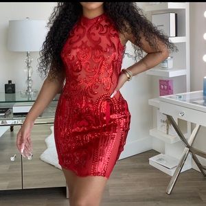 Red turtle neck dress